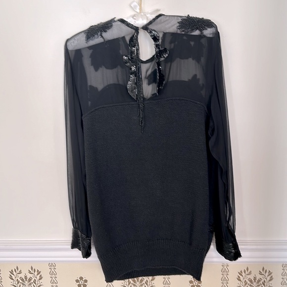 Vintage Bonnie Boerer S 80’s Black Appliqué 3D Sequins Bugle Beaded Sweater - Picture 9 of 16